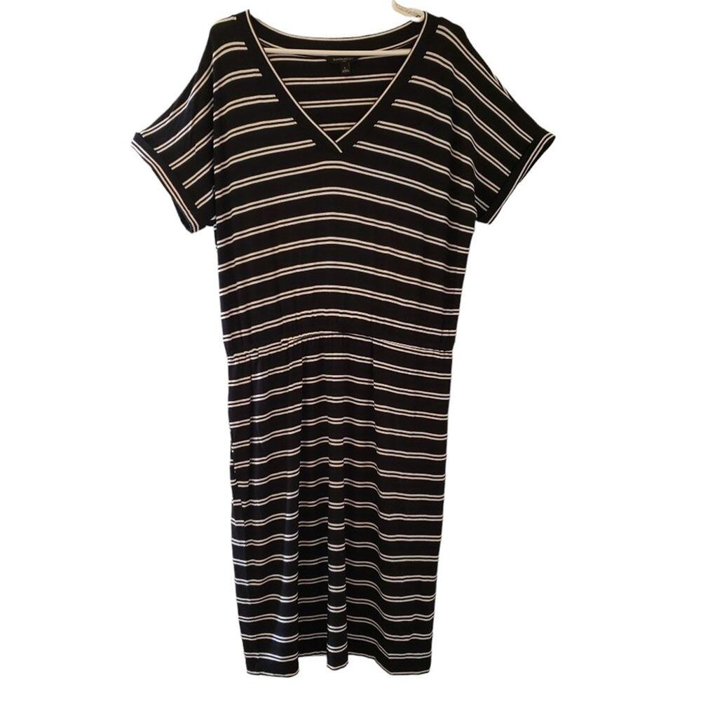 Banana Republic Black & White Striped Midi Dress Large Tee Shirt
